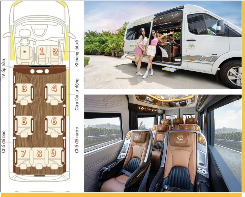 Sơ đồ chỗ ngồi trên xe Limousine 9 chỗ tuyến Sài Gòn - Đà Lạt và ngược lại